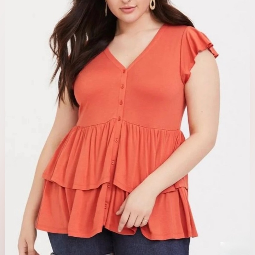 Torrid Orange Super Soft Tiered Babydoll Top - Torrid Size 3 (22-24, 3X)